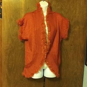 NWOT P LUCA MILANO PAPRIKA CARDIGAN WITH FUR TRIM